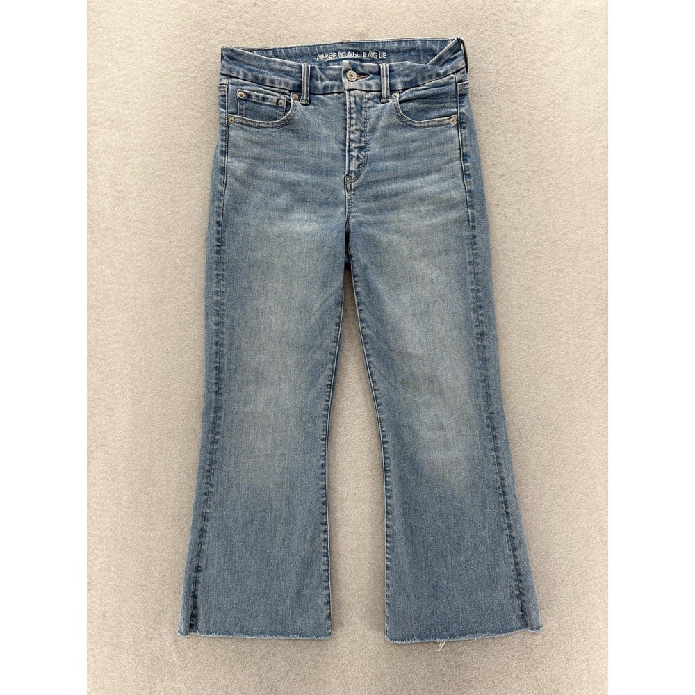 American Eagle Super High-Rise Flare Jeans Womens 4 Short Blue Luxe Stretch Crop